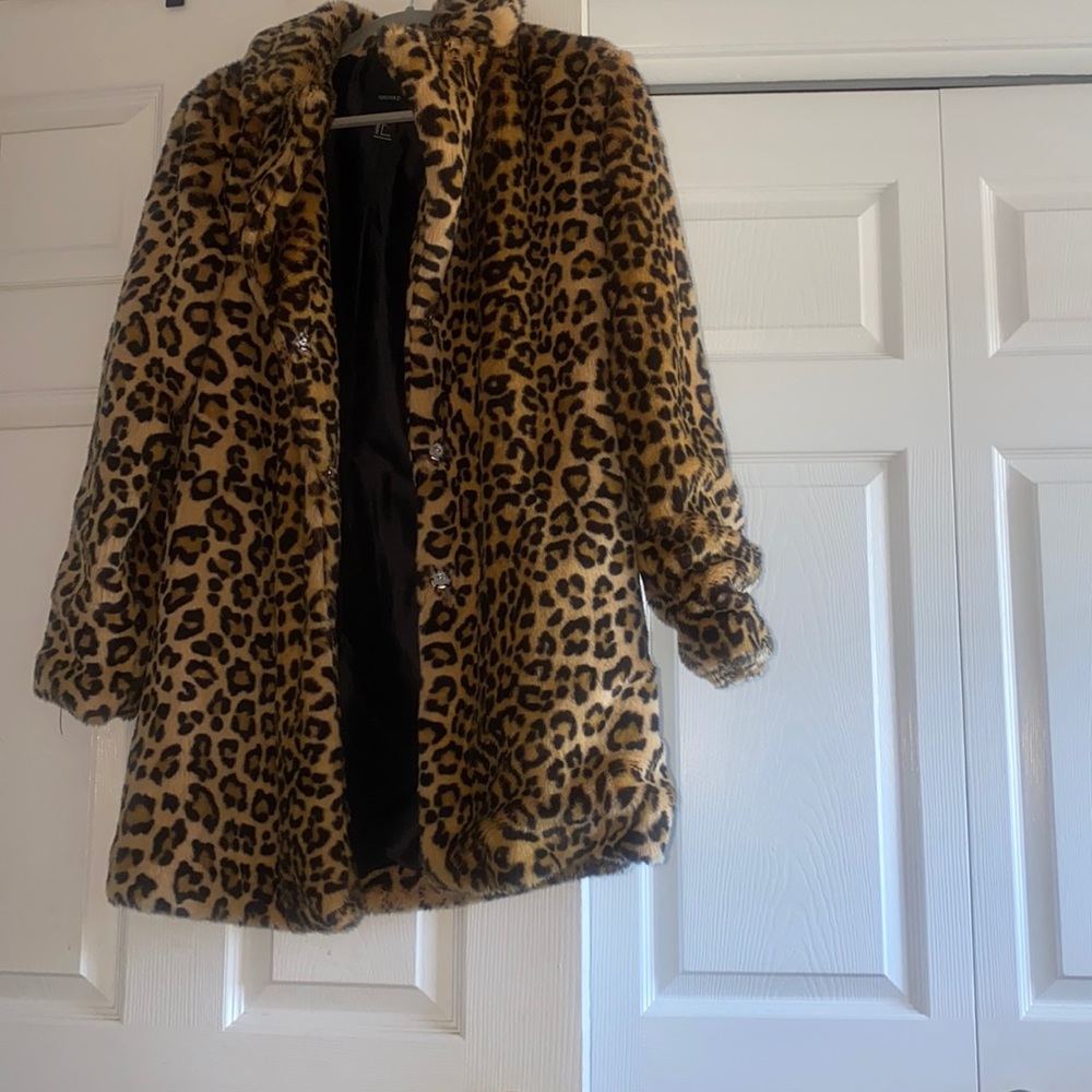 Faux fur button mid length coat